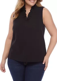 Plus Sleeveless Ruffle Neck Top