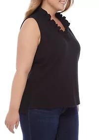 Plus Sleeveless Ruffle Neck Top
