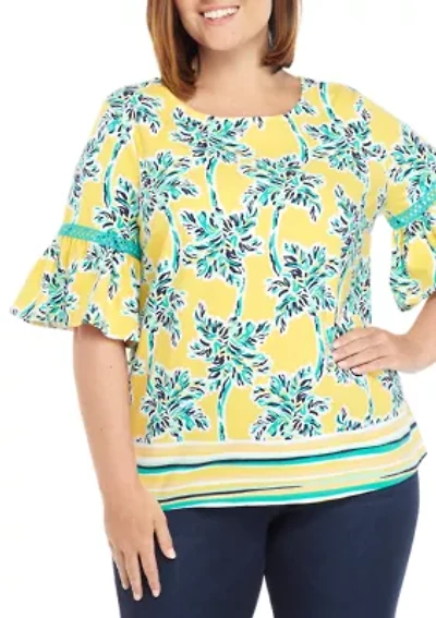 Plus Size Short Bell Sleeve Printed Top