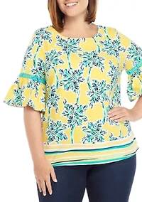 Plus Size Short Bell Sleeve Printed Top