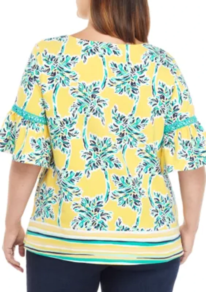 Plus Size Short Bell Sleeve Printed Top