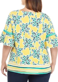 Plus Size Short Bell Sleeve Printed Top