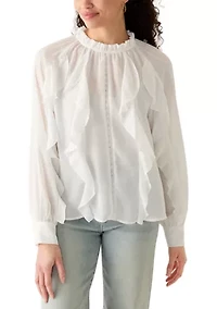 Women's Long Sleeve Ruffled Lace Sheer Blouse