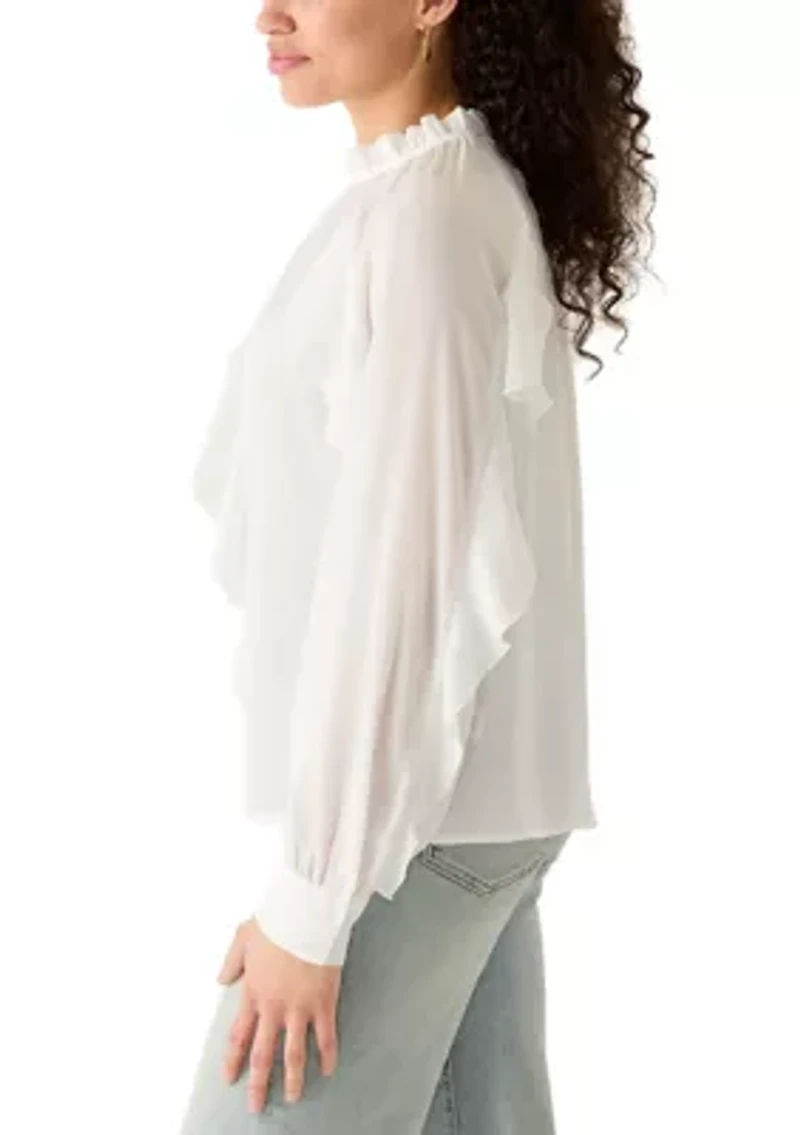 Women's Long Sleeve Ruffled Lace Sheer Blouse