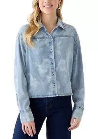 Women's Button Front Long Sleeve Printed Denim Shirt