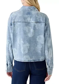 Women's Button Front Long Sleeve Printed Denim Shirt