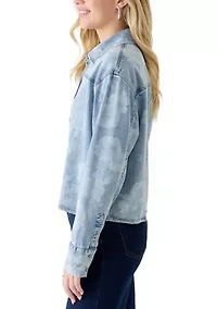 Women's Button Front Long Sleeve Printed Denim Shirt
