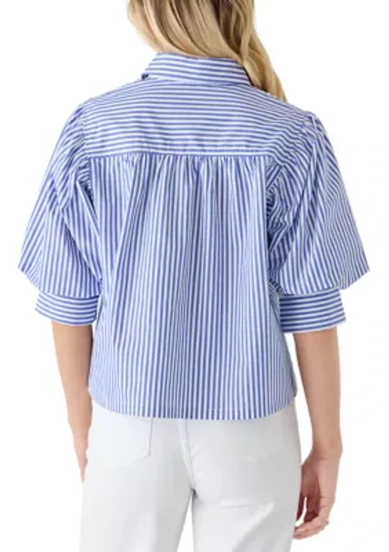 Women's Short Puff Sleeve Button Up Shirt