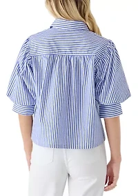 Women's Short Puff Sleeve Button Up Shirt