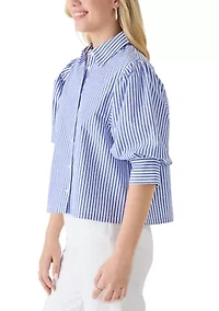 Women's Short Puff Sleeve Button Up Shirt