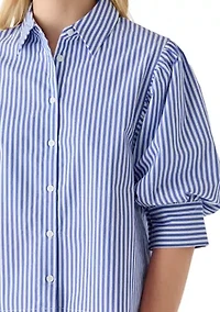 Women's Short Puff Sleeve Button Up Shirt