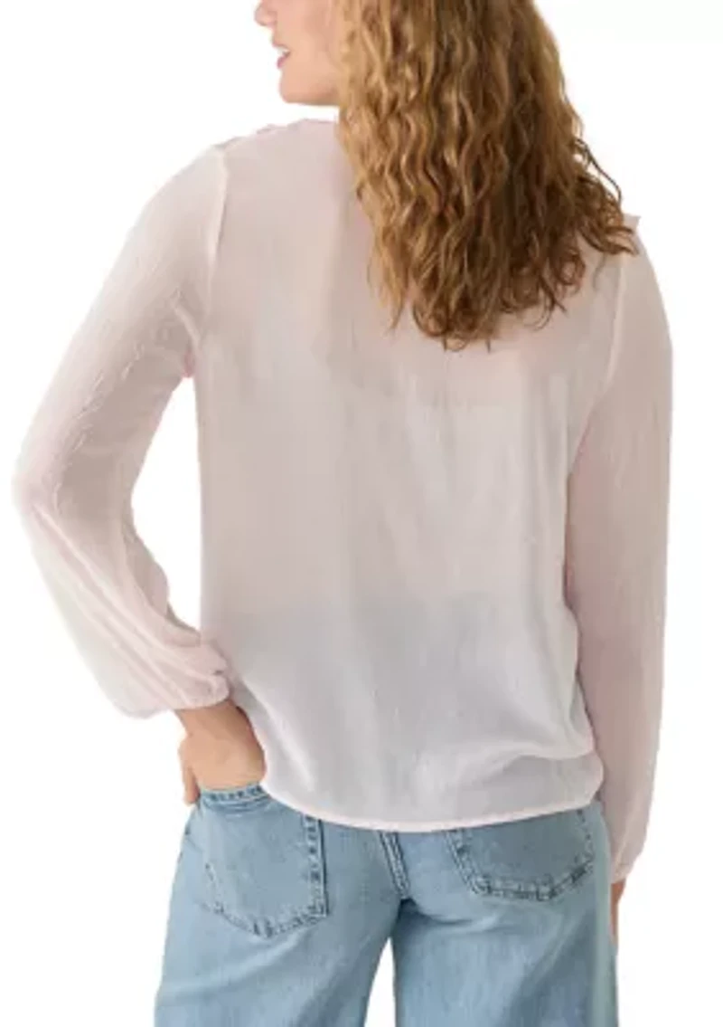 Women's Long Sleeve Ruffled Sheer Blouse