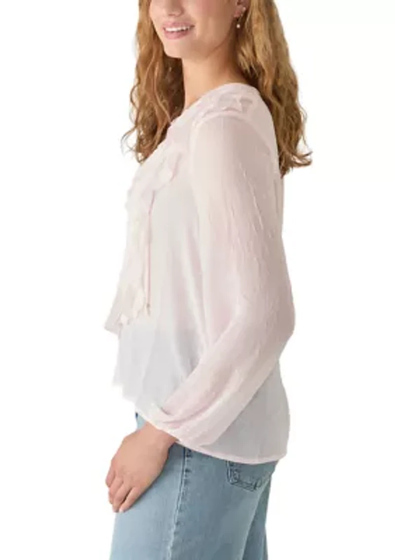 Women's Long Sleeve Ruffled Sheer Blouse