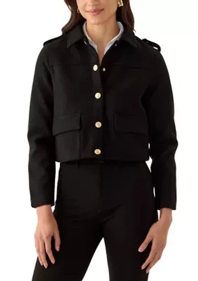 Women's Collared Cropped Button Down Jacket