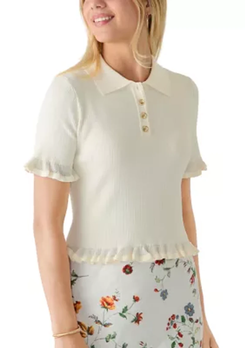 Women's Short Sleeve Polo Cropped Pullover