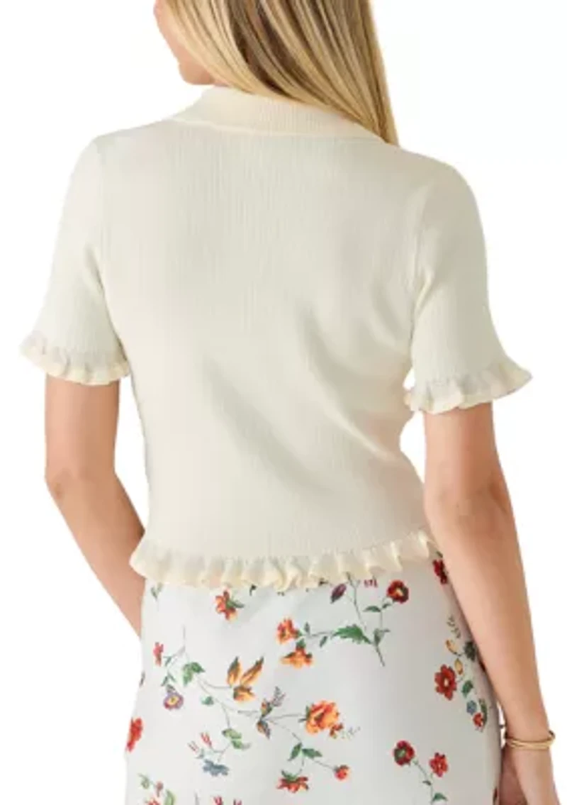 Women's Short Sleeve Polo Cropped Pullover