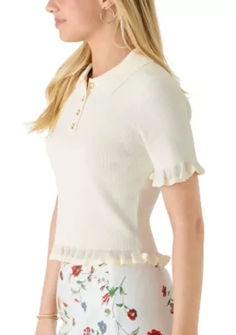 Women's Short Sleeve Polo Cropped Pullover