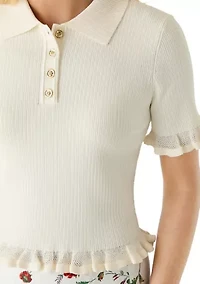 Women's Short Sleeve Polo Cropped Pullover