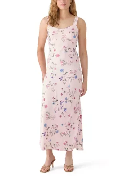 Women's Sleeveless Sweetheart Neck Floral Maxi Dress