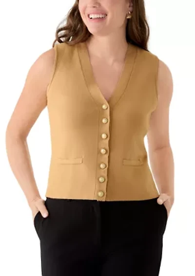 Petite Sleeveless V-Neck Button Sweater Vest