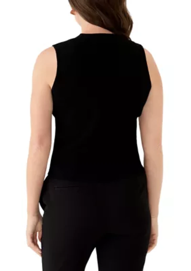 Petite Sleeveless V-Neck Button Sweater Vest