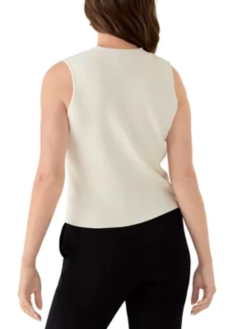 Petite Sleeveless V-Neck Button Sweater Vest