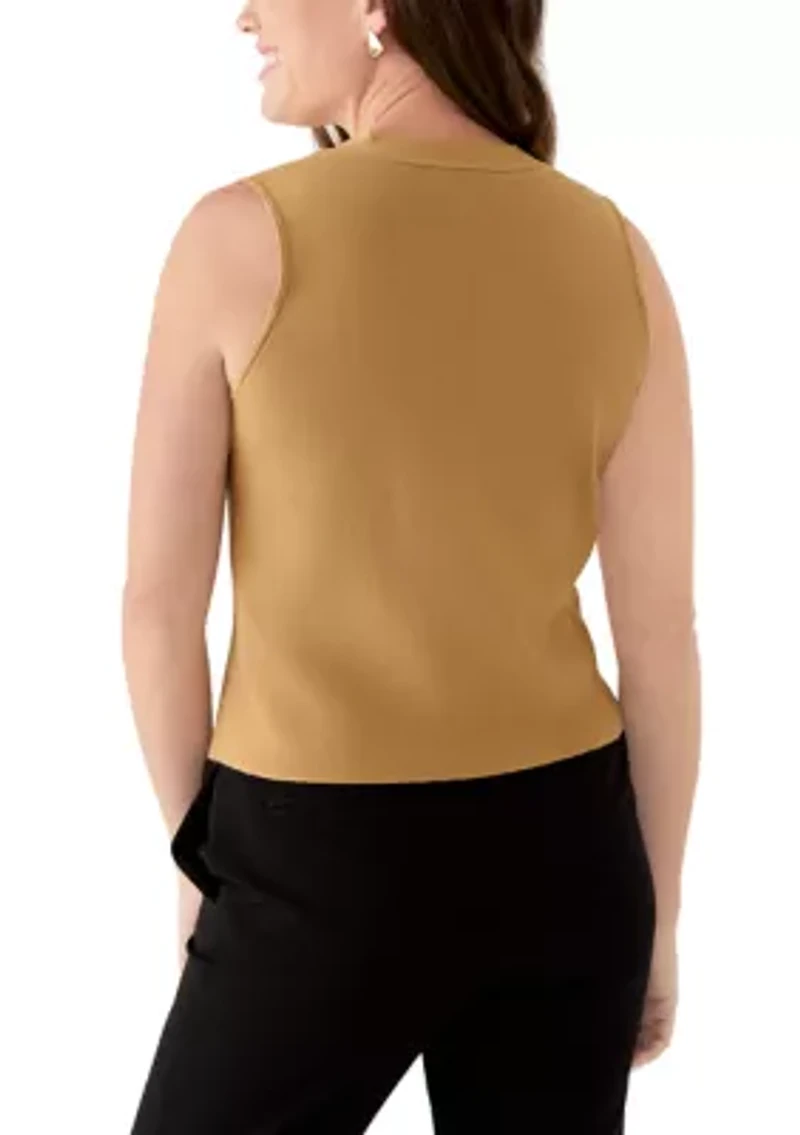 Petite Sleeveless V-Neck Button Sweater Vest