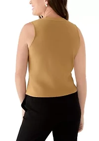Petite Sleeveless V-Neck Button Sweater Vest