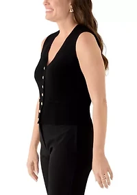 Petite Sleeveless V-Neck Button Sweater Vest
