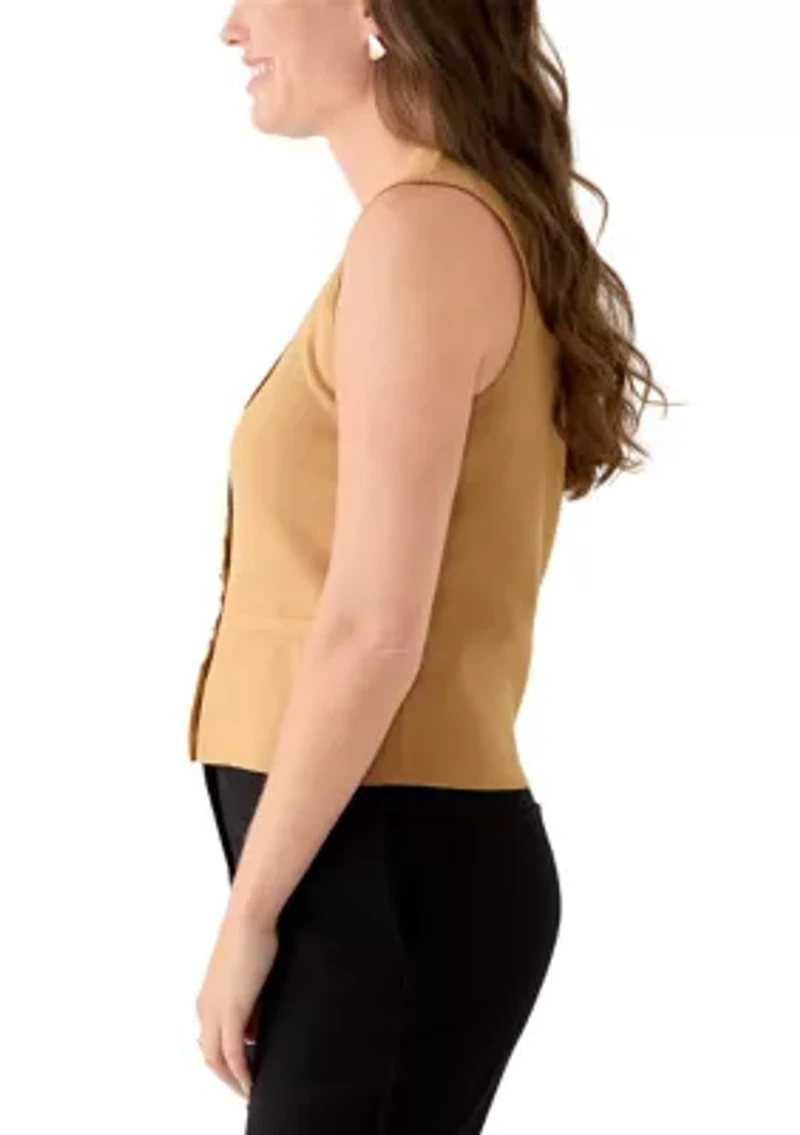 Petite Sleeveless V-Neck Button Sweater Vest