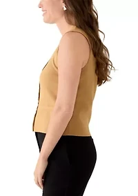 Petite Sleeveless V-Neck Button Sweater Vest
