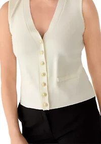 Petite Sleeveless V-Neck Button Sweater Vest