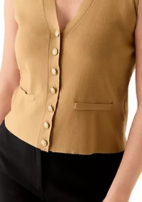 Petite Sleeveless V-Neck Button Sweater Vest