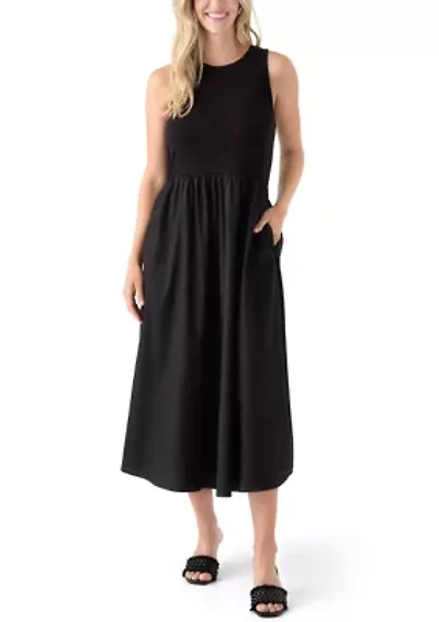 Women's Sleeveless Mixed Media Midi Dress