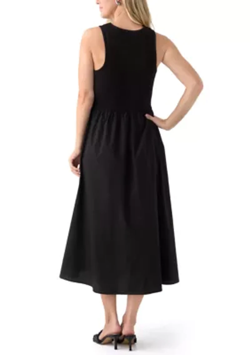 Women's Sleeveless Mixed Media Midi Dress
