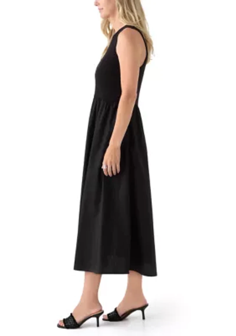 Women's Sleeveless Mixed Media Midi Dress