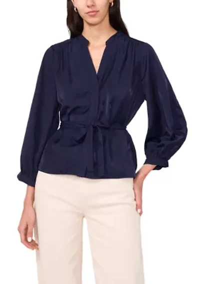 Women's 3/4 Sleeve Blouse with Tie Waist Detail