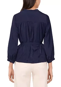 Women's 3/4 Sleeve Blouse with Tie Waist Detail