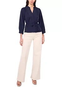 Women's 3/4 Sleeve Blouse with Tie Waist Detail