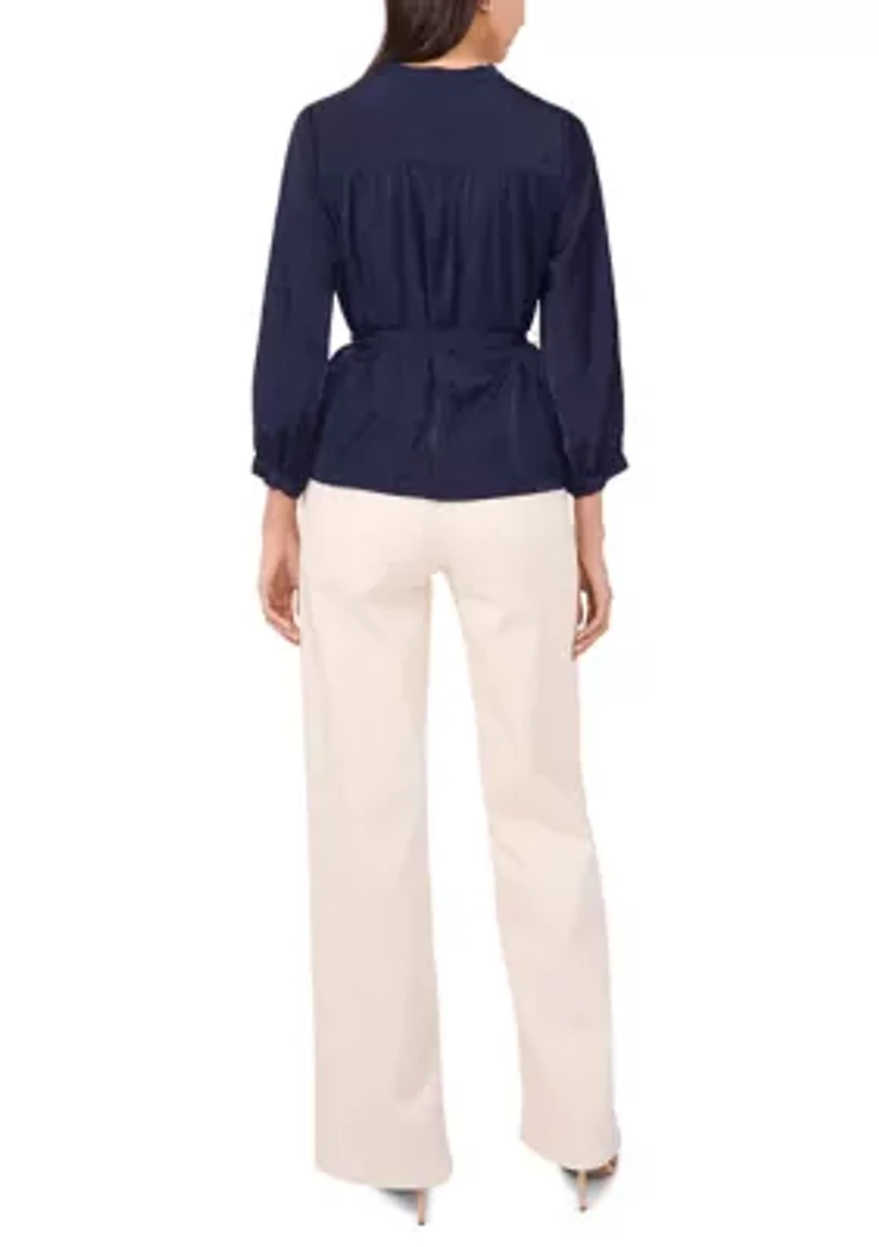 Women's 3/4 Sleeve Blouse with Tie Waist Detail
