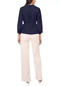 Women's 3/4 Sleeve Blouse with Tie Waist Detail