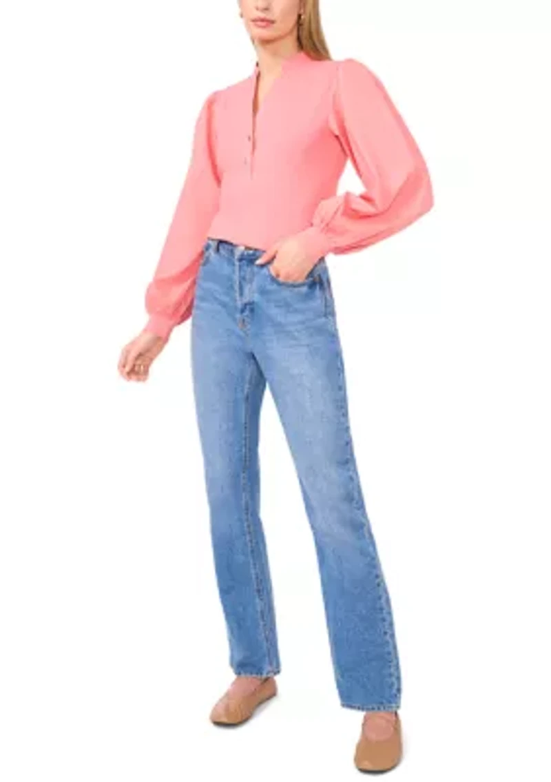 Women's Ribbed Knit Long Sleeve Blouse