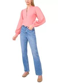 Women's Ribbed Knit Long Sleeve Blouse
