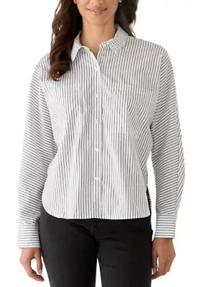 Women's Long Sleeve Parker Collared Striped Button Down Shirt