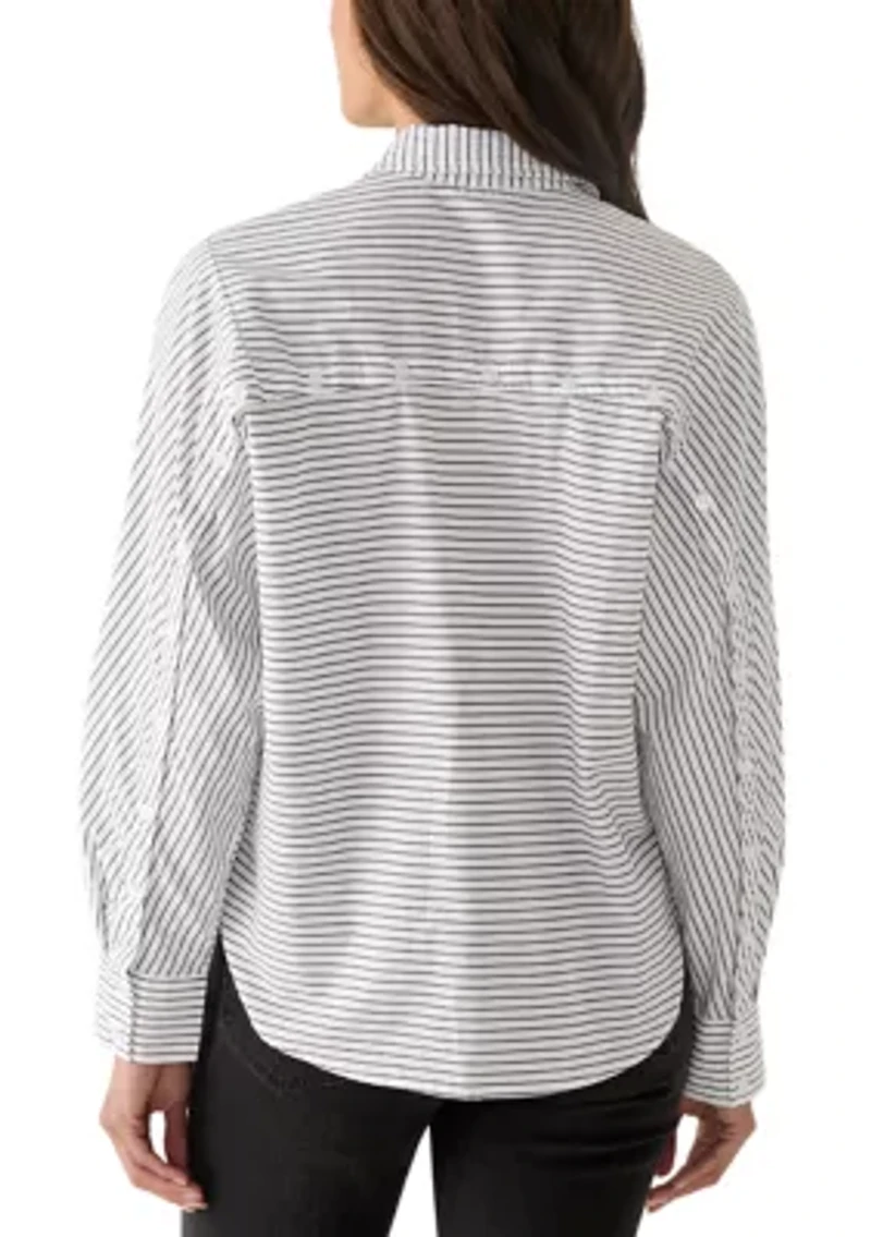 Women's Long Sleeve Parker Collared Striped Button Down Shirt