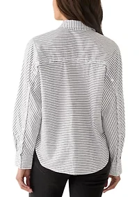 Women's Long Sleeve Parker Collared Striped Button Down Shirt