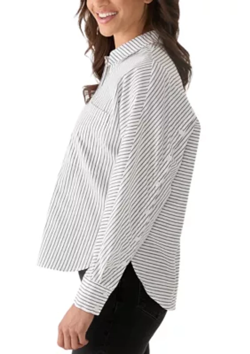 Women's Long Sleeve Parker Collared Striped Button Down Shirt