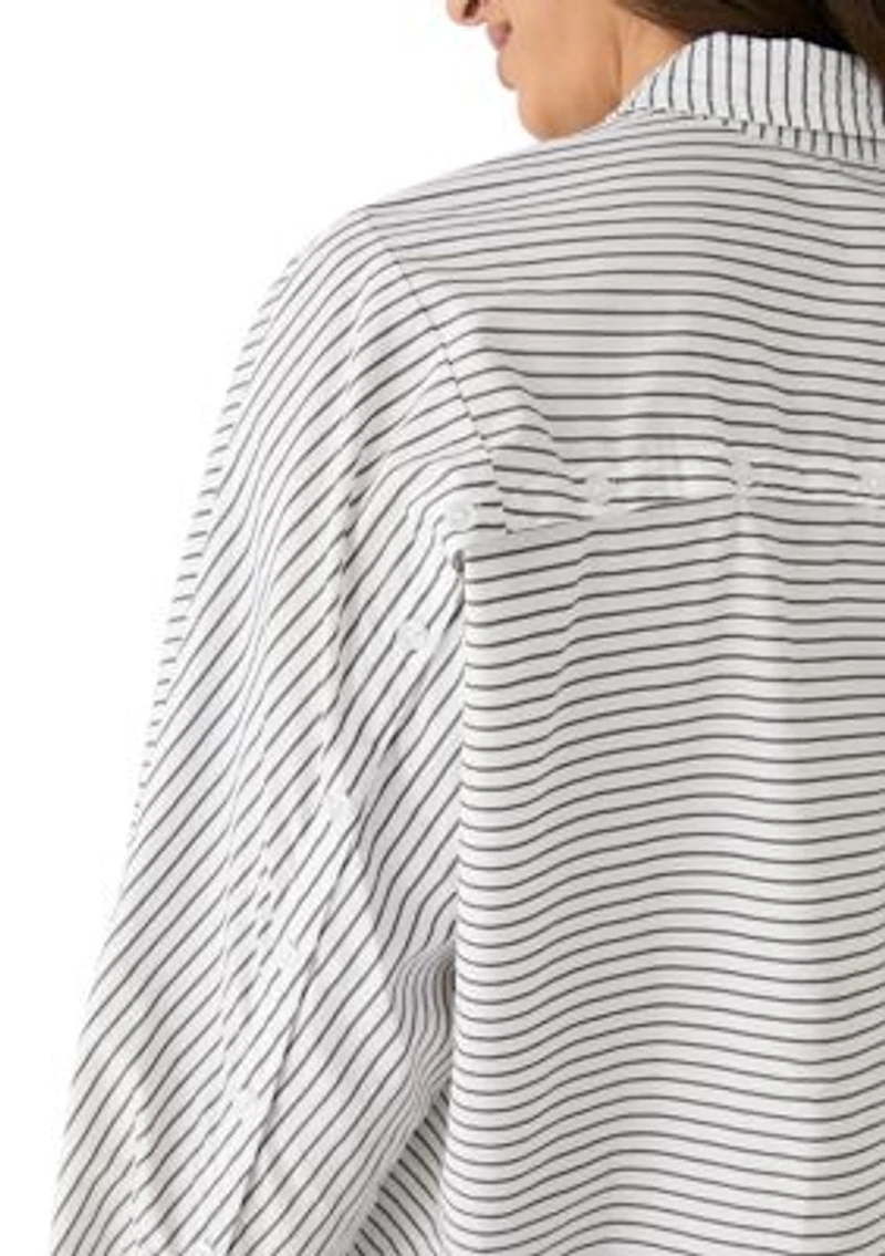 Women's Long Sleeve Parker Collared Striped Button Down Shirt