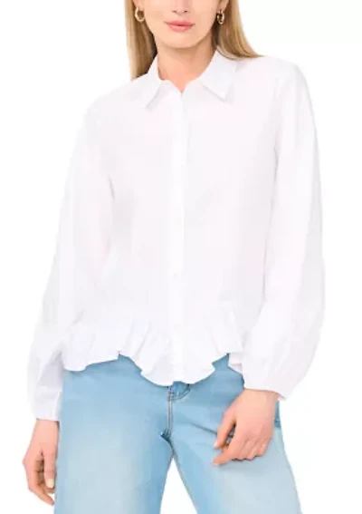 Women's Long Sleeve Ruffle Hem Top