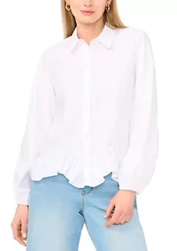 Women's Long Sleeve Ruffle Hem Top